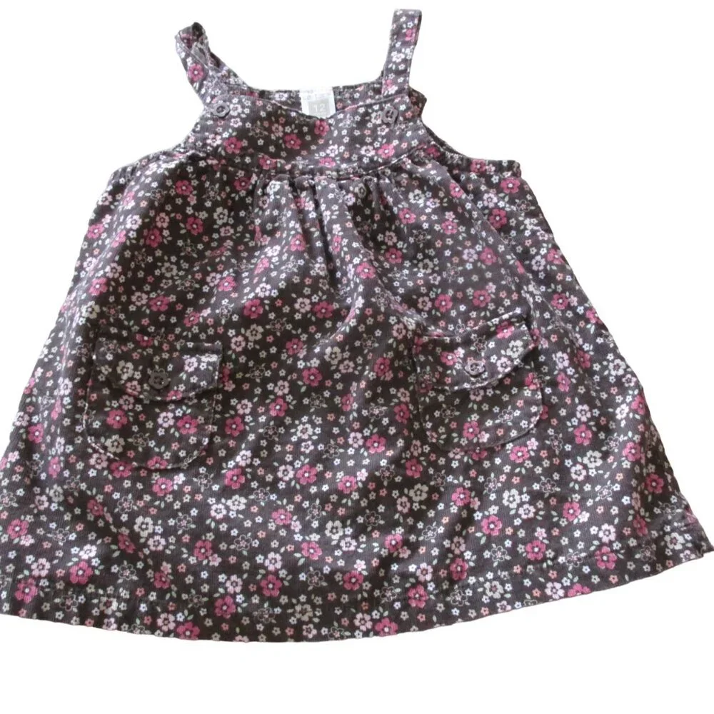 Carters Sleeveless Pullover Dress‎ Toddler Girls 12M Brown Floral Front Pockets